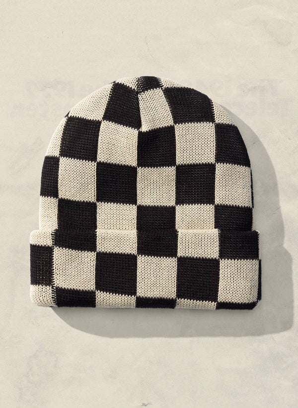 black & cream checkerboard | slacker beanie