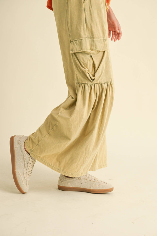 beige cargo pants | cool matcha