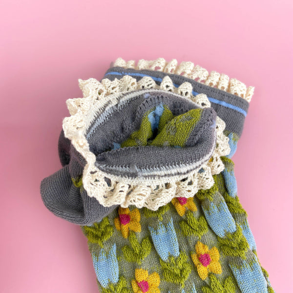 floral lace socks | green + grey