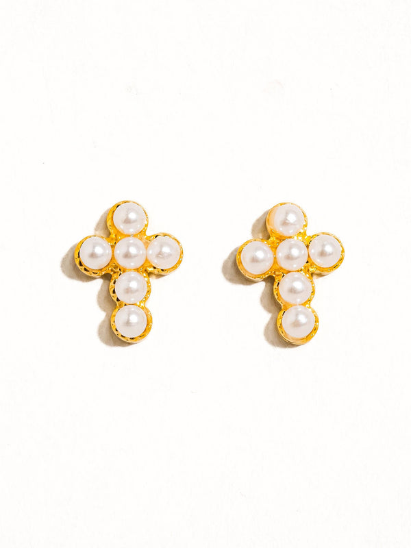 pearl cross stud | 18k gold