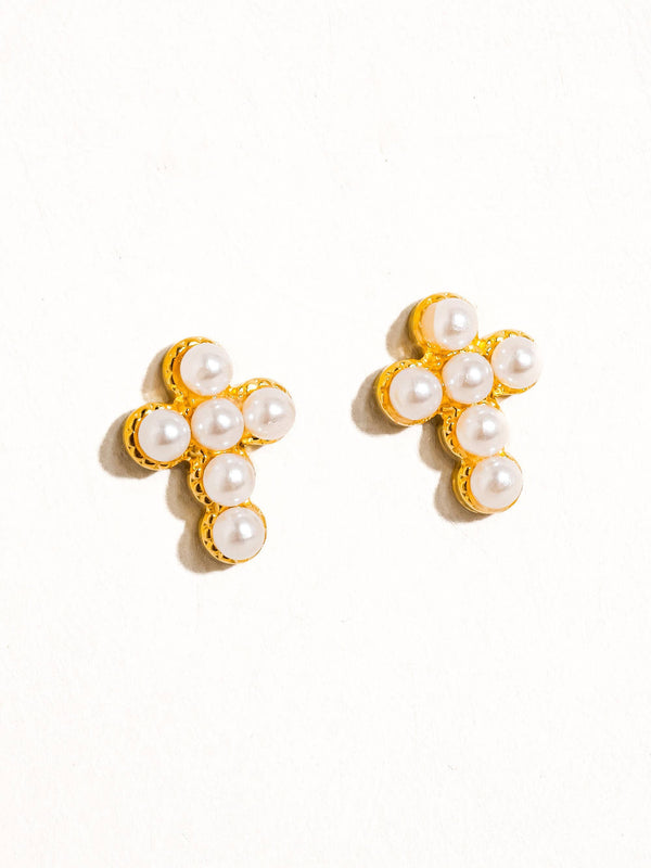 pearl cross stud | 18k gold