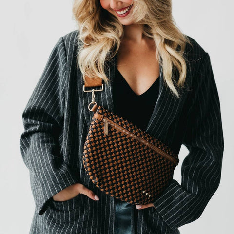 westlyn woven bum bag | checkered coffee