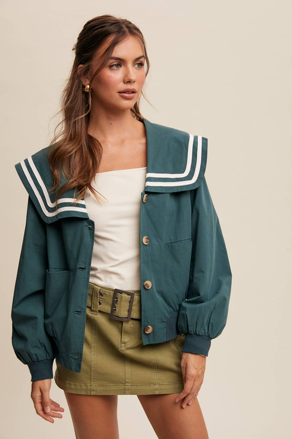 sailor collar button up jacket | deep green