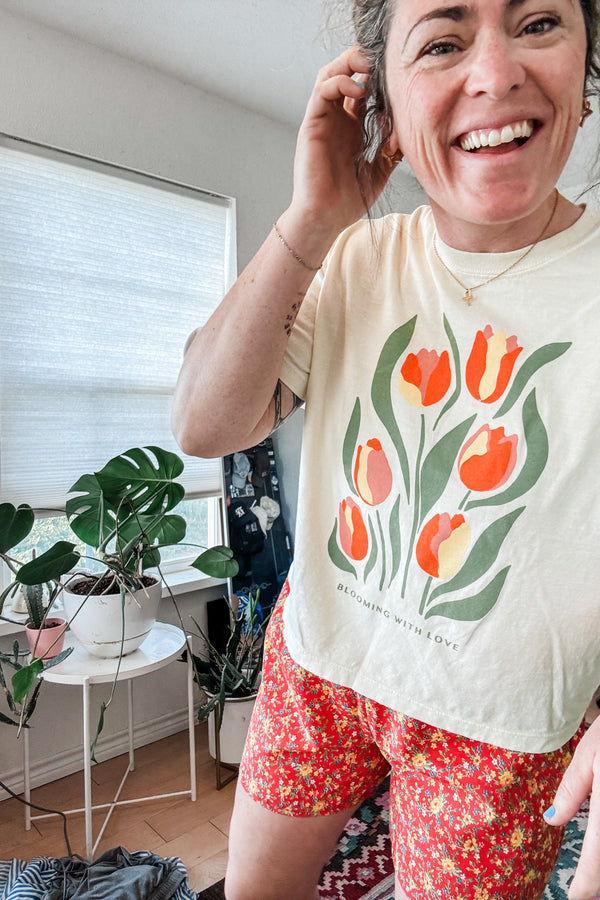 blooming with love | cream boxy cropped tee PREORDER