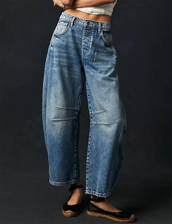 mid-rise wide leg barrel pants | dark blue