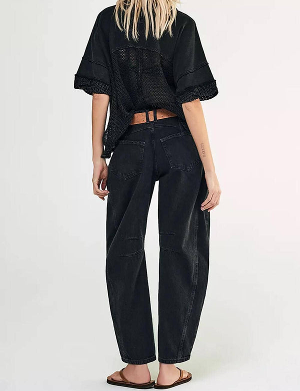 mid-rise wide leg barrel pants | black
