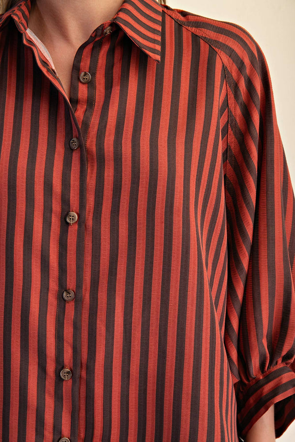 button front stripe shirt | rust
