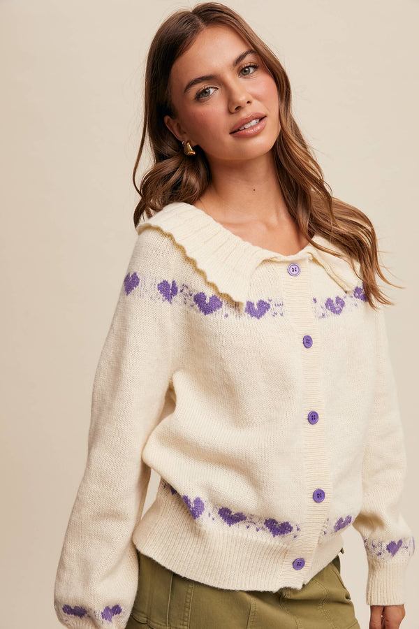 heart pattern knit cardigan | aqua mint