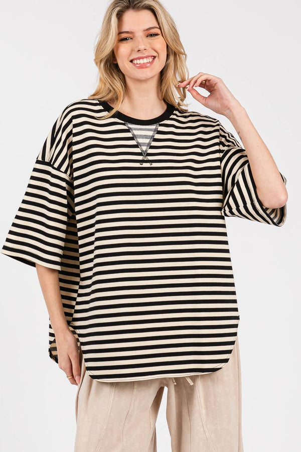 striped oversized top | black + cream