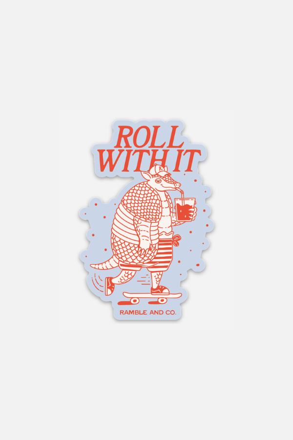 roll with it  | blue sticker