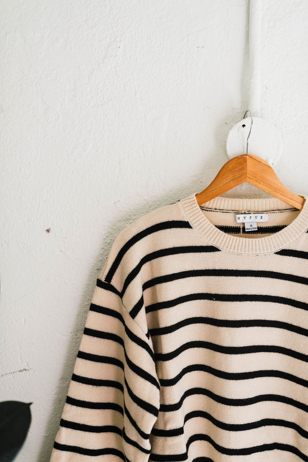 eleanor | black striped knit pullover sweater