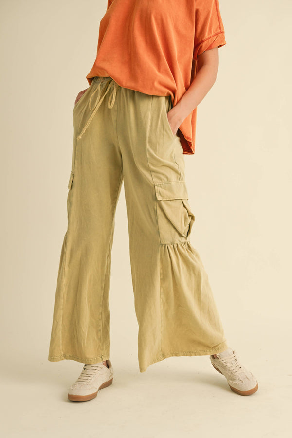 beige cargo pants | cool matcha