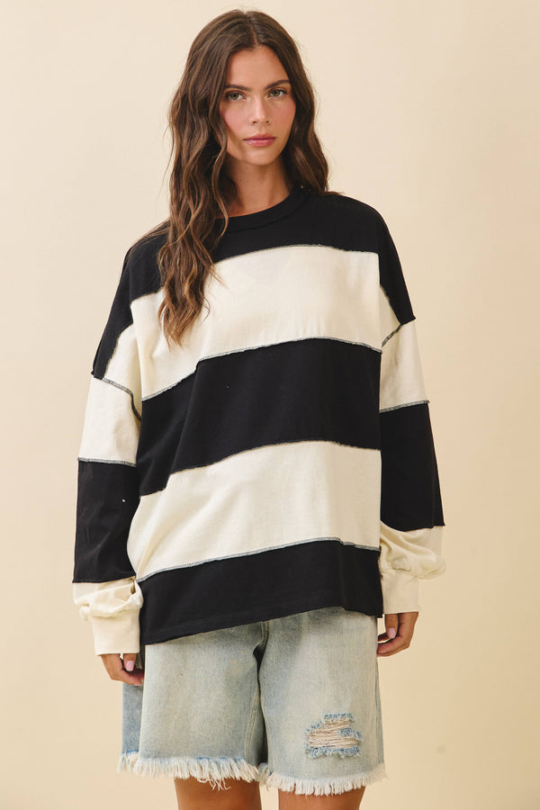 stripe long sleeve slouchy top | black & butter