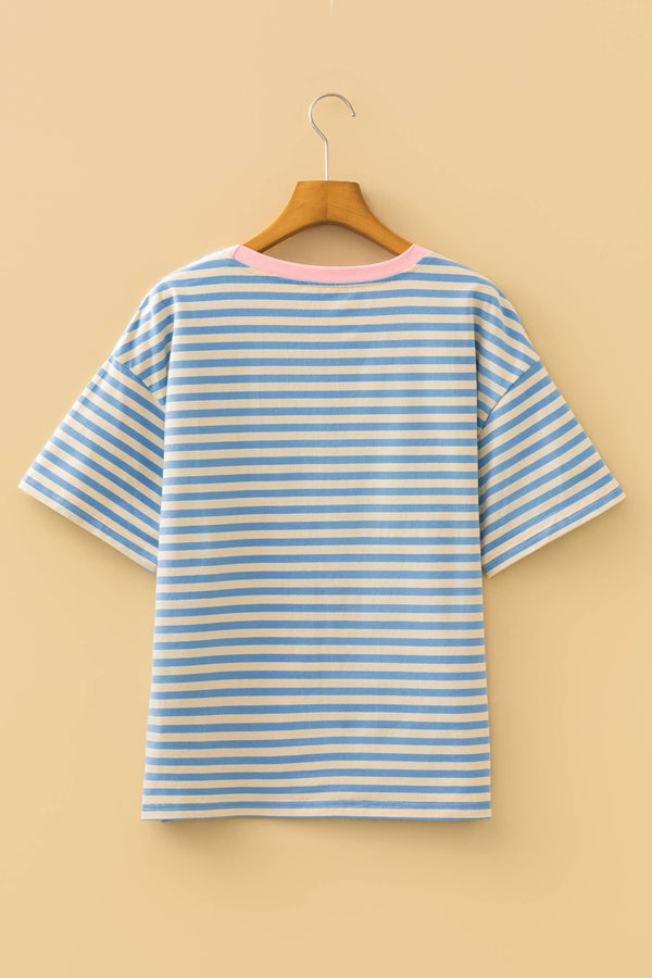 stripe tee | sky blue + pink