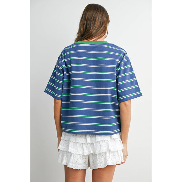 boxy stripe crop tee | blue + green