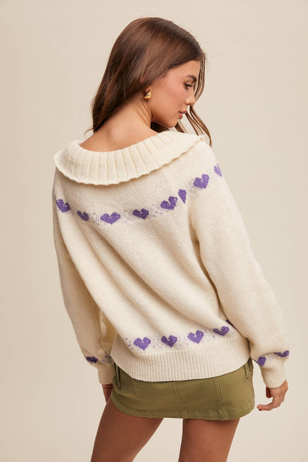 heart pattern knit cardigan | aqua mint