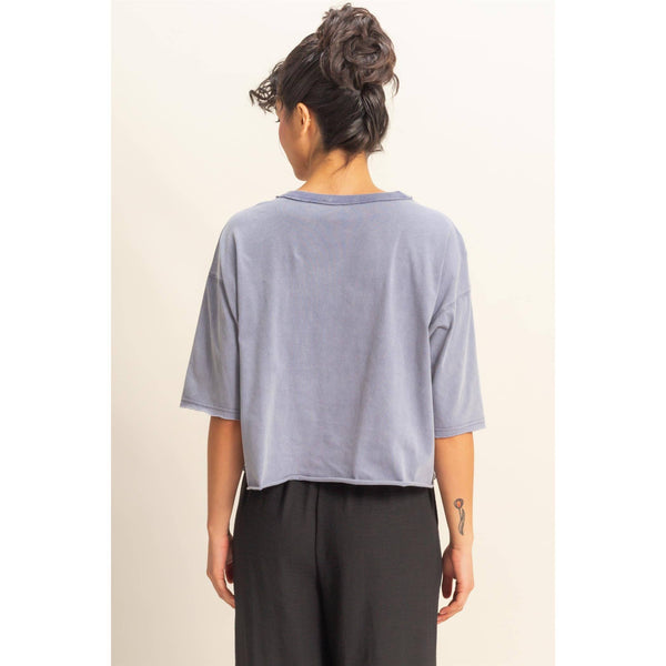 drop shoulder wide fit crop | washed indigo