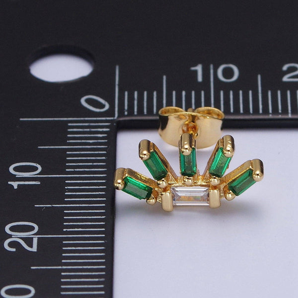 green + clear baguette plant studs | 24k gold filled