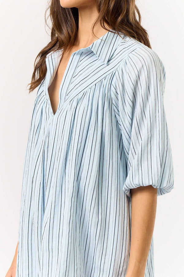 striped puff sleeve dress | blue