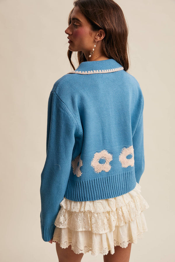 floral collar knit cardigan
