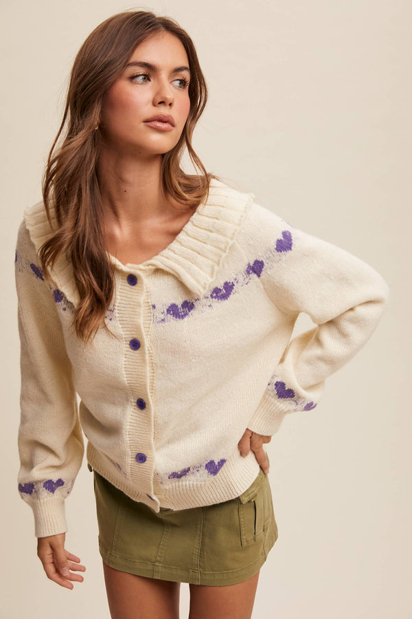 heart pattern knit cardigan | aqua mint