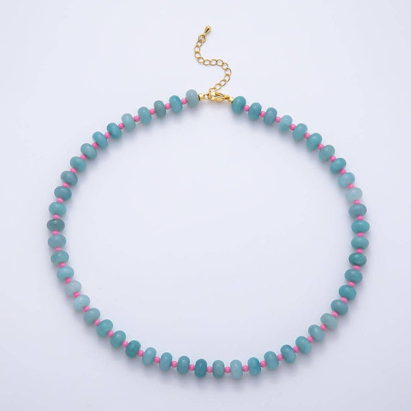 multicolor gemstone necklace | green + pink