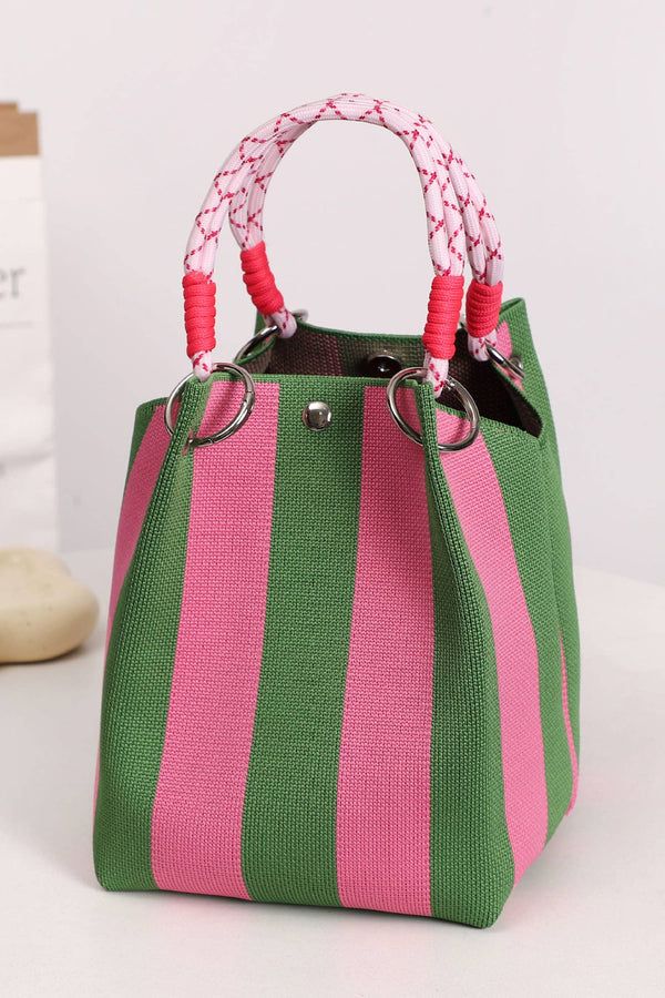 stripe rope purse | green and pink