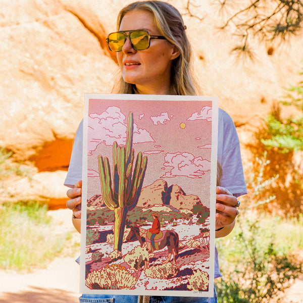 saguaro cowboy art print | 12 x 18