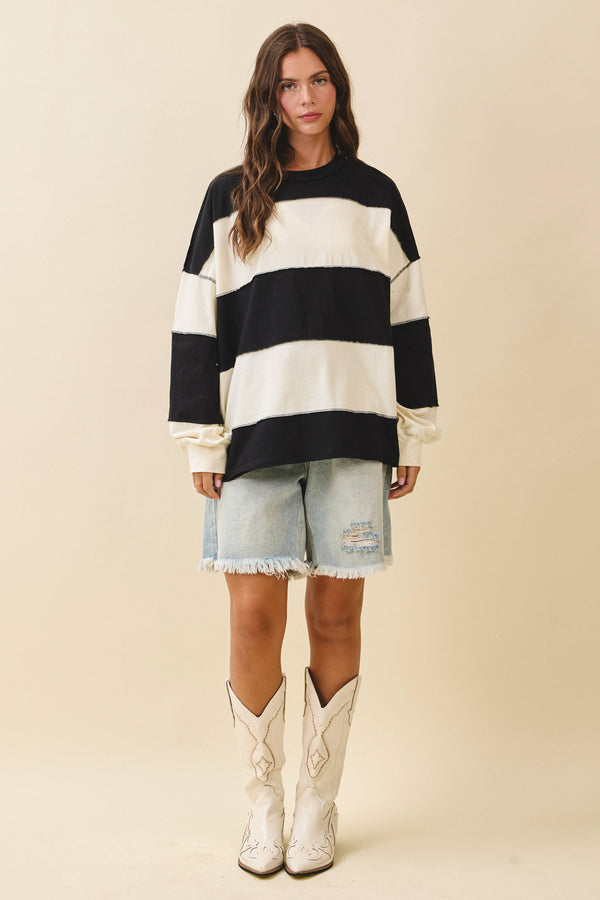 stripe long sleeve slouchy top | black & butter