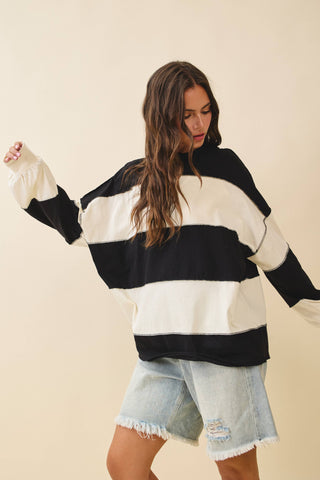 stripe long sleeve slouchy top | black & butter