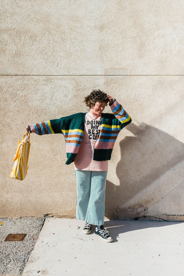 striped oversized cardigan | green + colorful