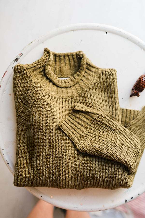 chunky knit mockneck sweater | moss