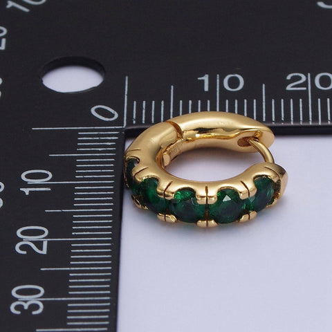 emerald green micro pave | 24K gold filled huggies