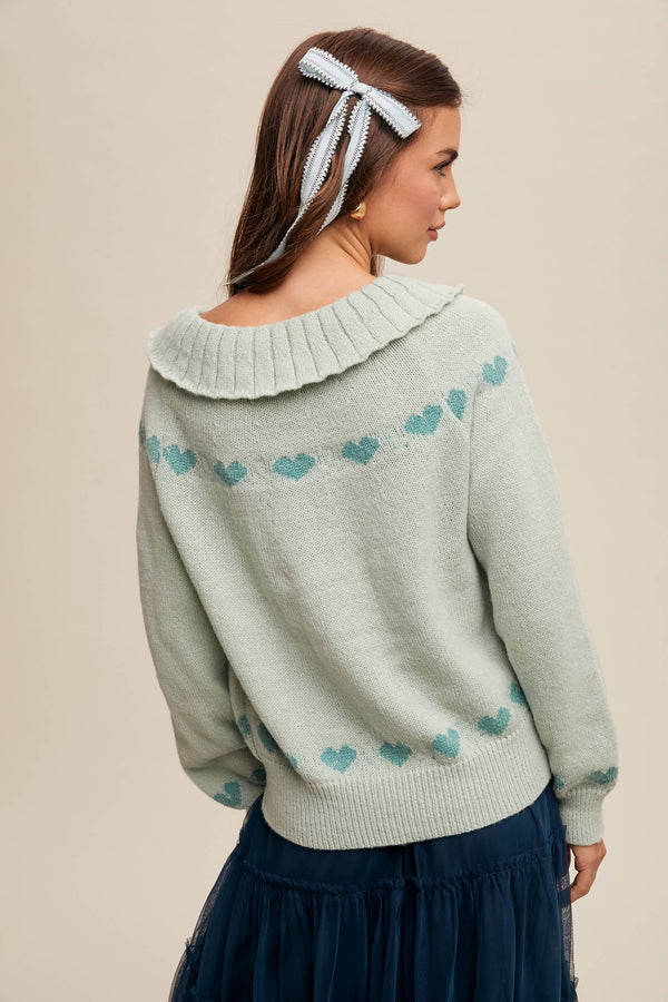 heart pattern knit cardigan | aqua mint