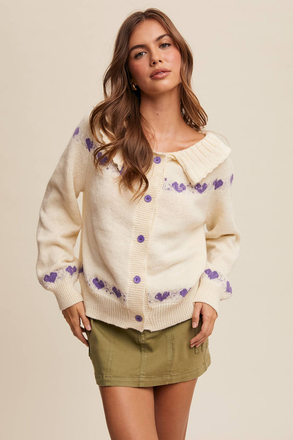 heart pattern knit cardigan | aqua mint