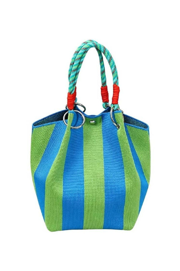 stripe bucket tote | blue + green