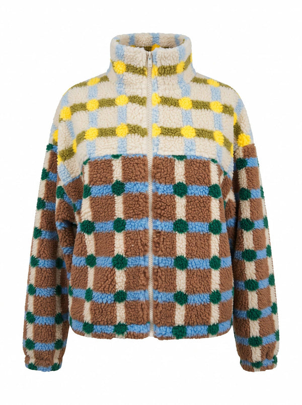 mixed plaid cover jacket | brown + cream