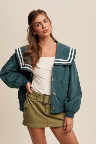 sailor collar button up jacket | deep green