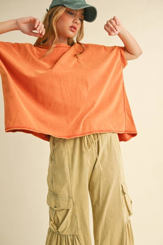 mineral washed oversized crop tee | burnt orange