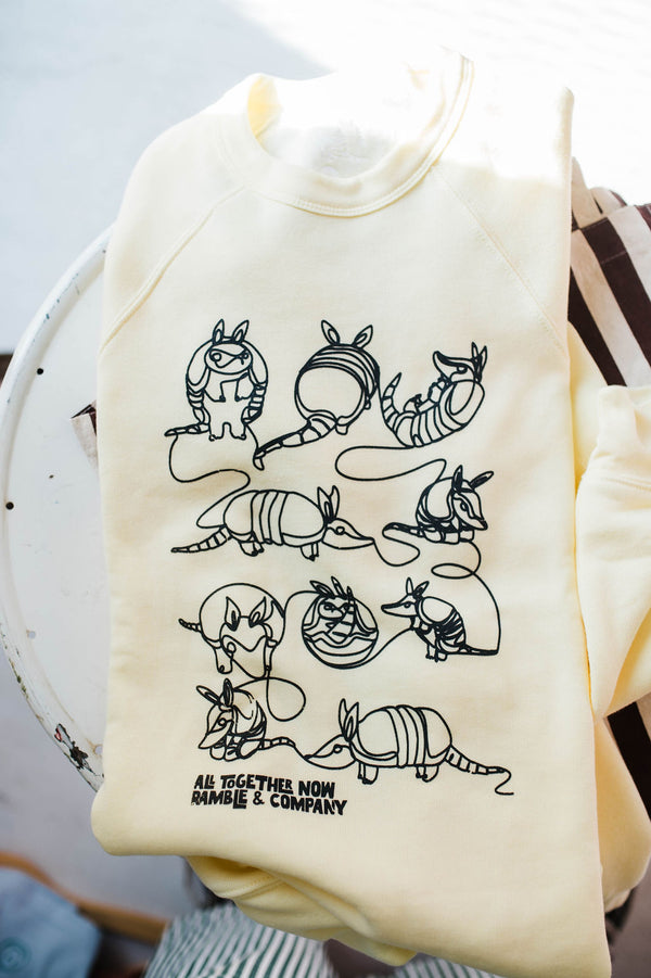 all together now armadillo | raglan fleece sweatshirt french vanilla