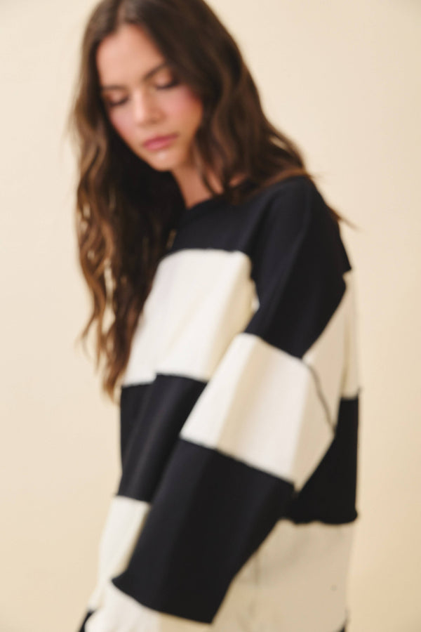 stripe long sleeve slouchy top | black & butter
