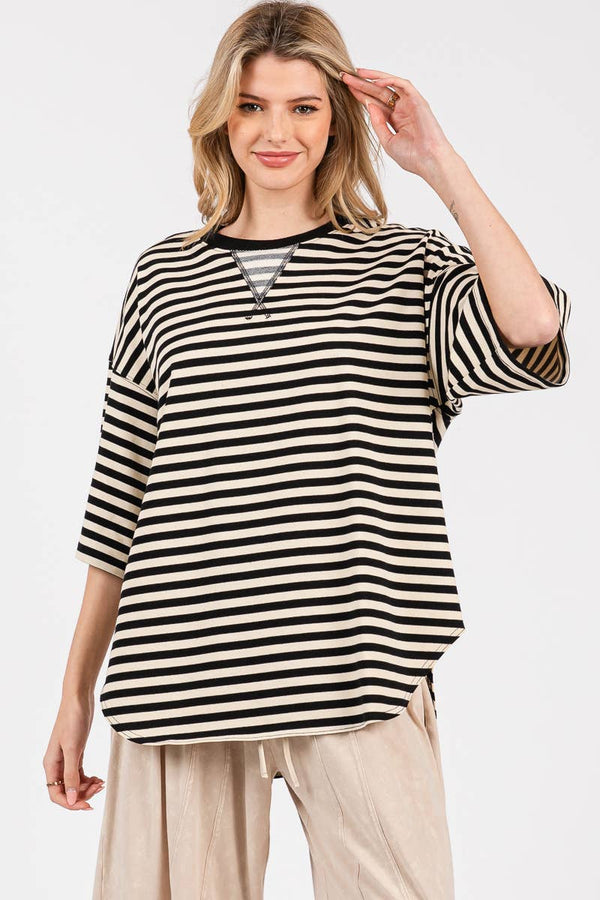 striped oversized top | black + cream