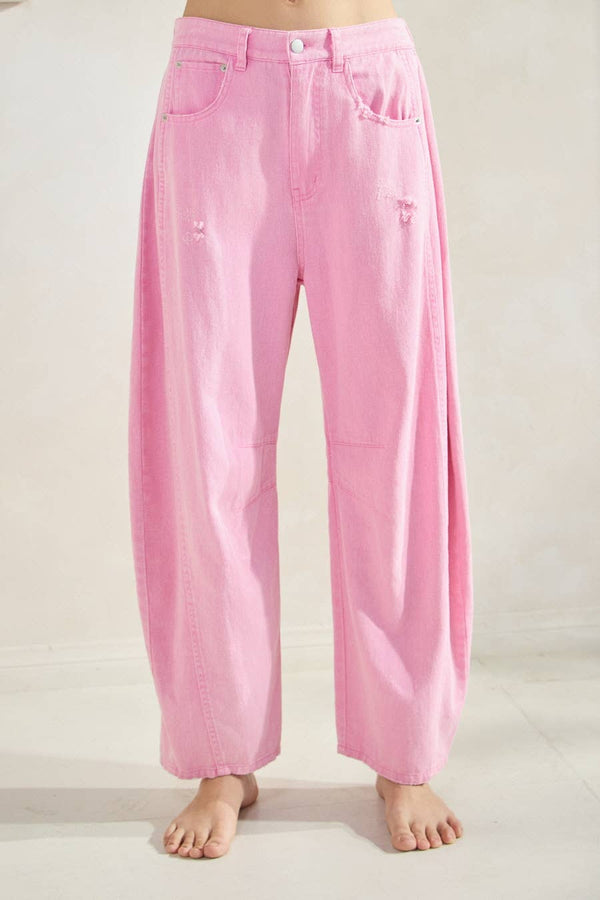 barrel denim pants | pink acid washed