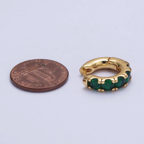 emerald green micro pave | 24K gold filled huggies