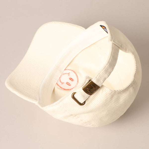 happy face embroidered corduroy baseball cap | off white