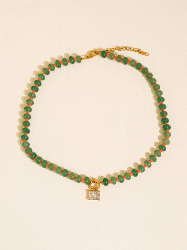 boho beaded cz necklace | green