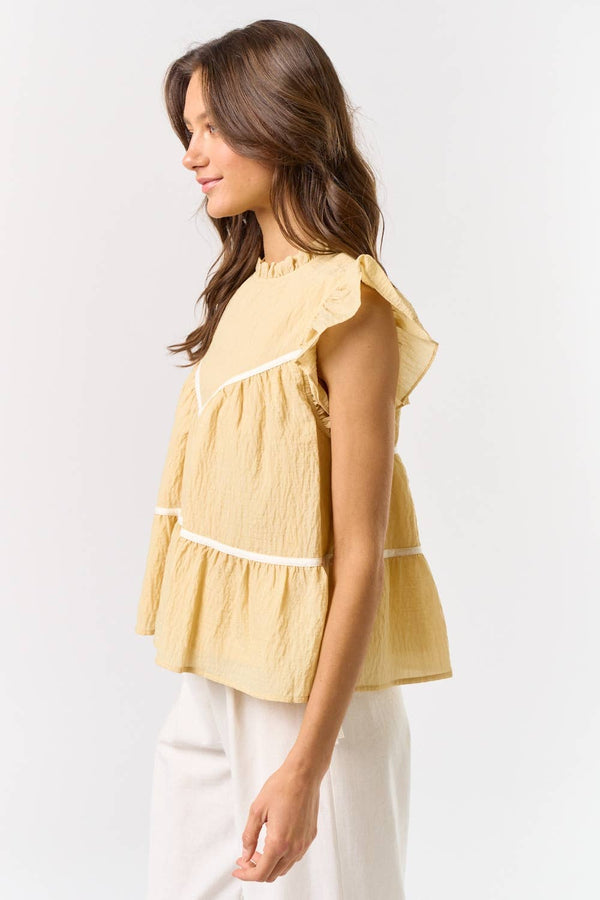 ruffled tiered top | yellow