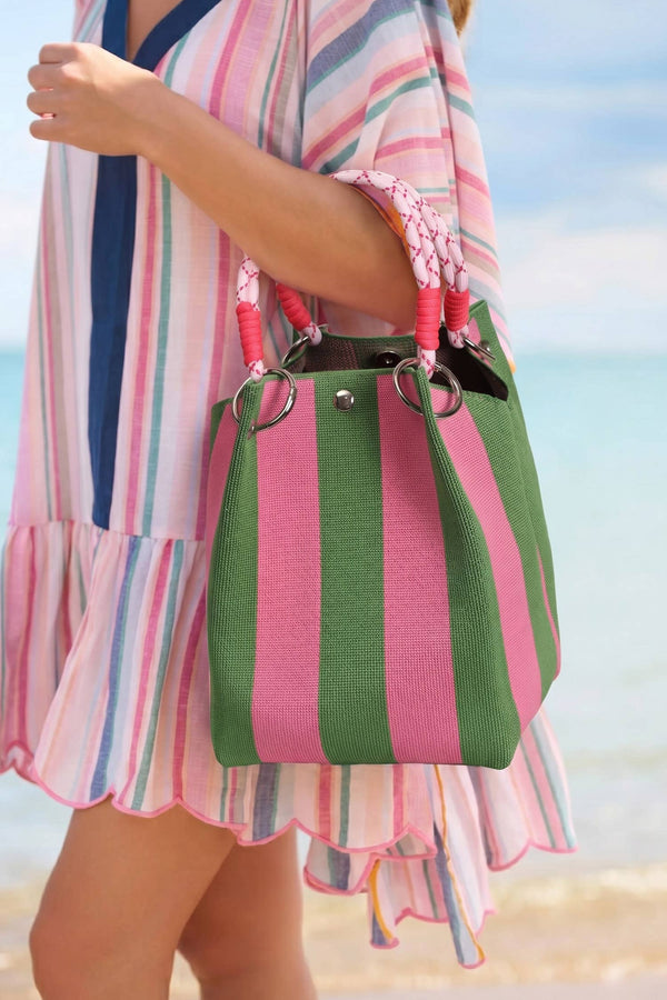 stripe rope purse | green and pink
