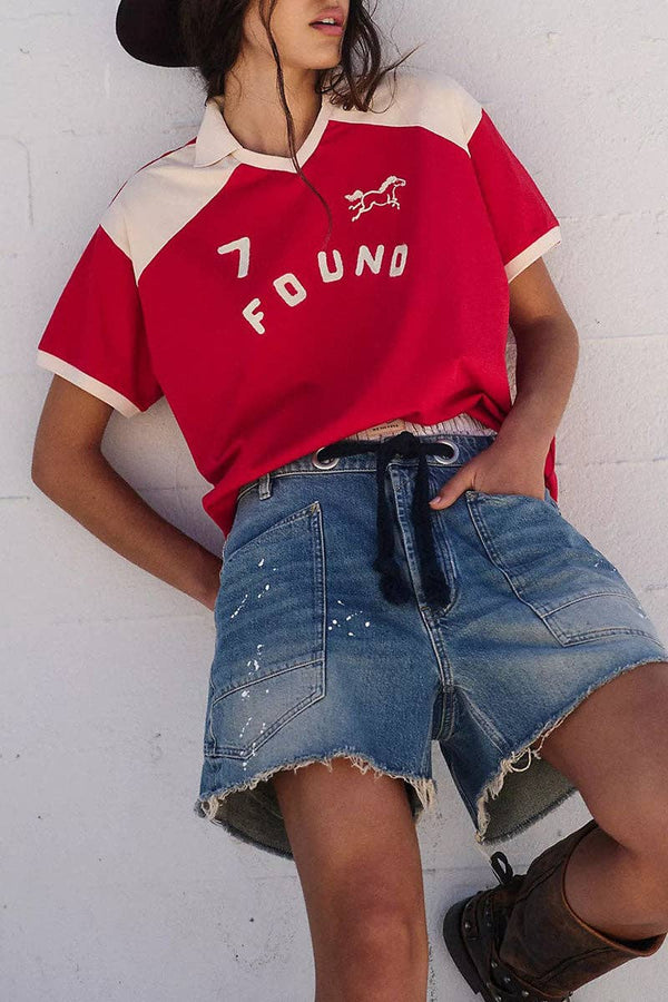 lace-up shorts | blue denim