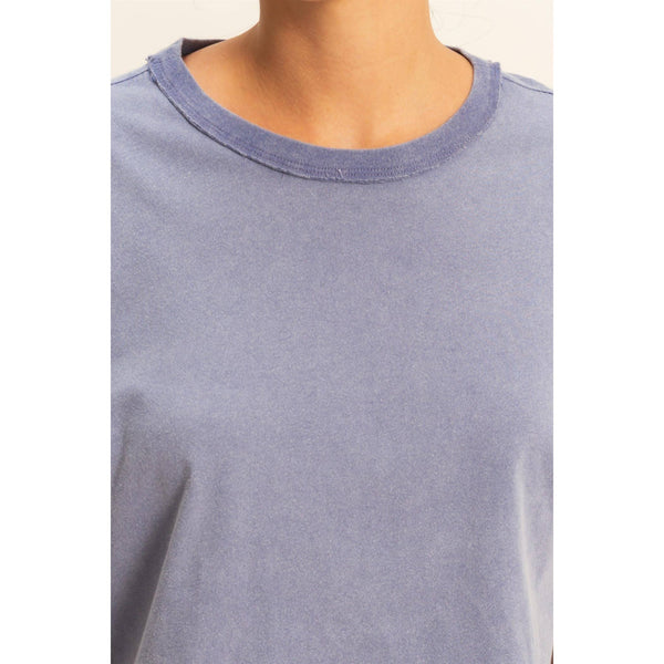 drop shoulder wide fit crop | washed indigo